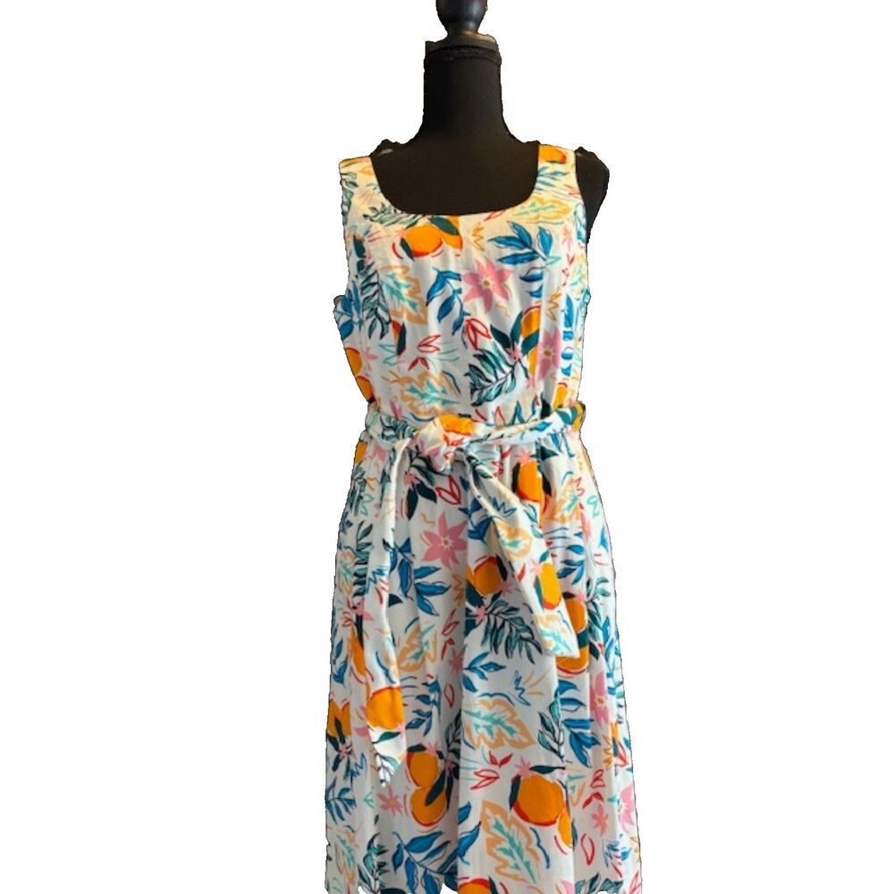 Anne Klein Topstitch Pleated Midi Dress (Blue/Orange) sleeveless Sz 6 NWT